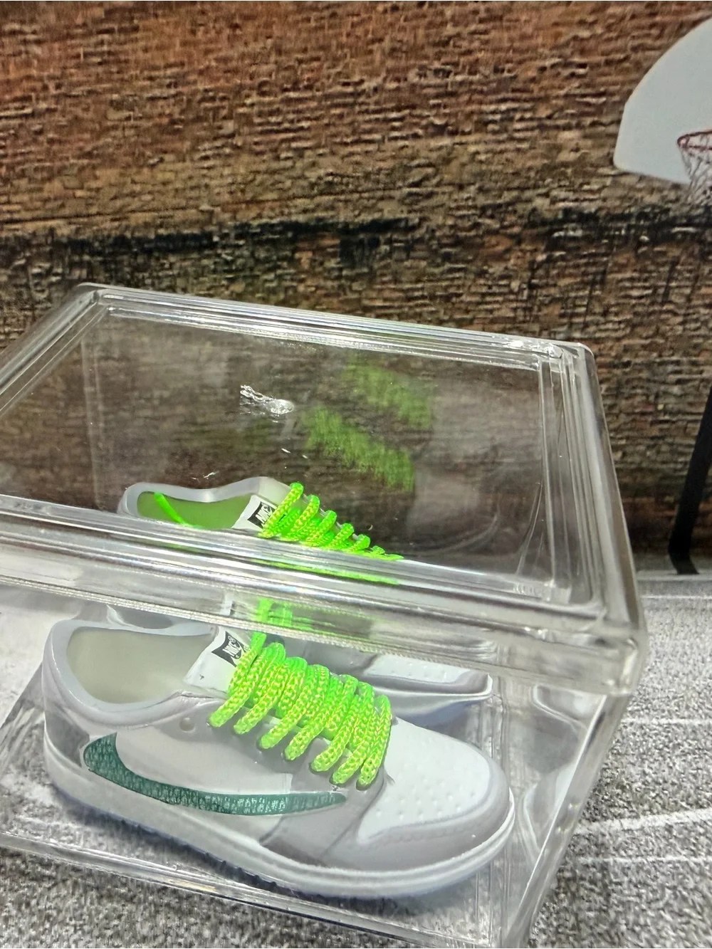 Nike Dior White Sneakers with Neon Green Accents Mini Collectible